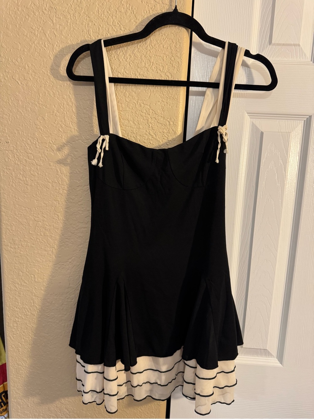 RIHOAS Black Contrast Trim Knit Skater Mini Dress Size S Bustier - Picture 3 of 16